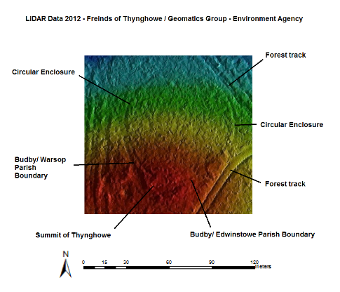 LiDAR data court circle Viking Assembly site Thynghowe Sherwood Forest