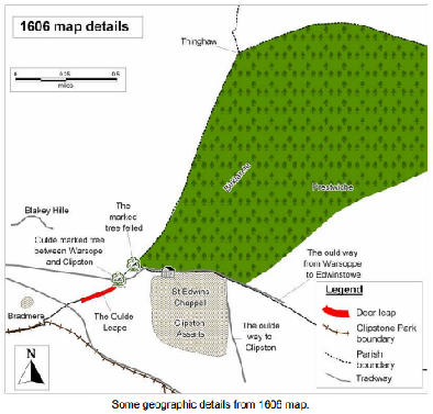 A reconstruction of the 1606 map of Clipstone by Andy Gaunt 2011.