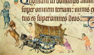 A medieval cart - an expert from the 13th century Luttrell Psalter