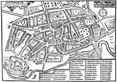 Nottingham 1610 John Speed Map
